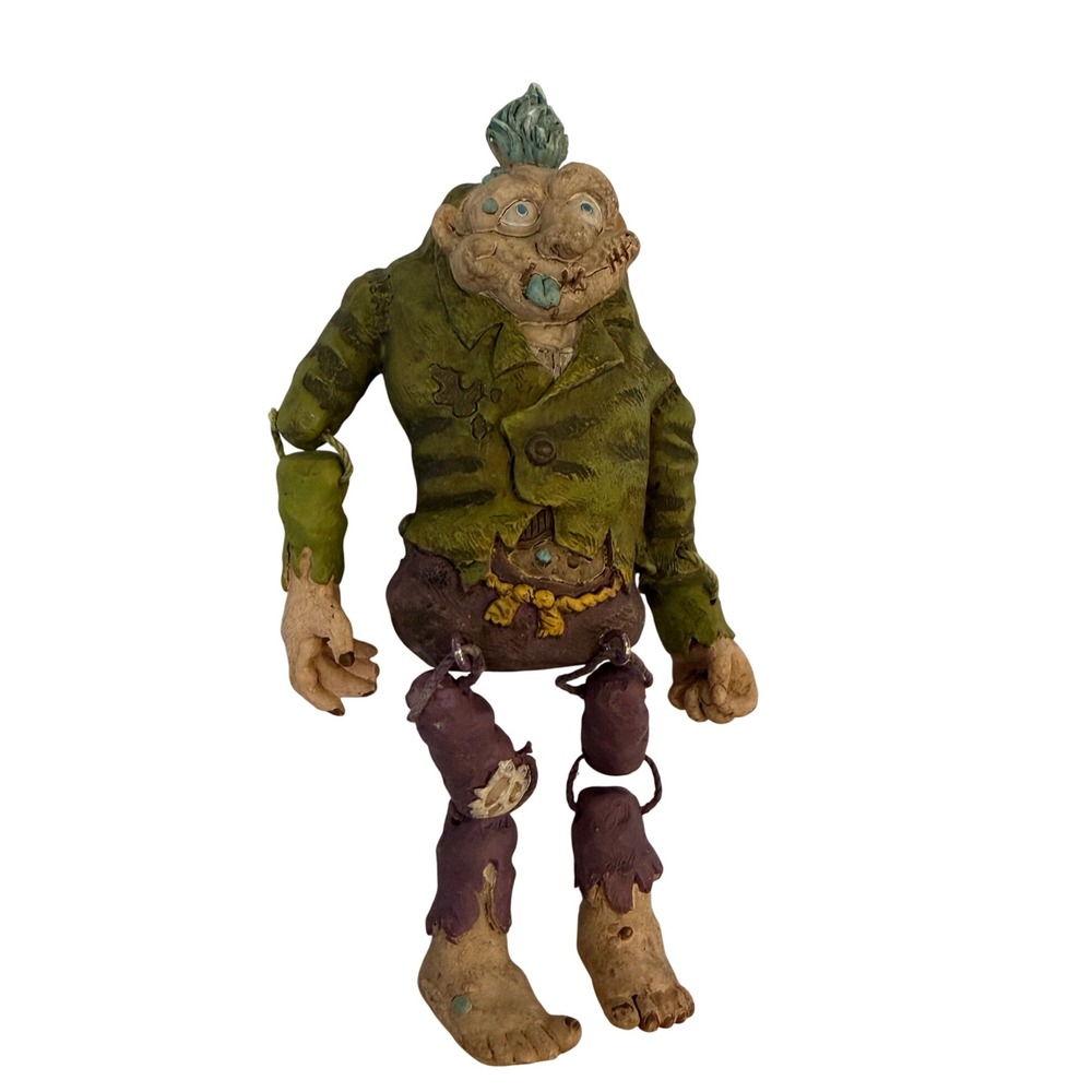 Zombie Troll Figurine Art Piece Green Jacket Purple Pants Articulated Legs 7in